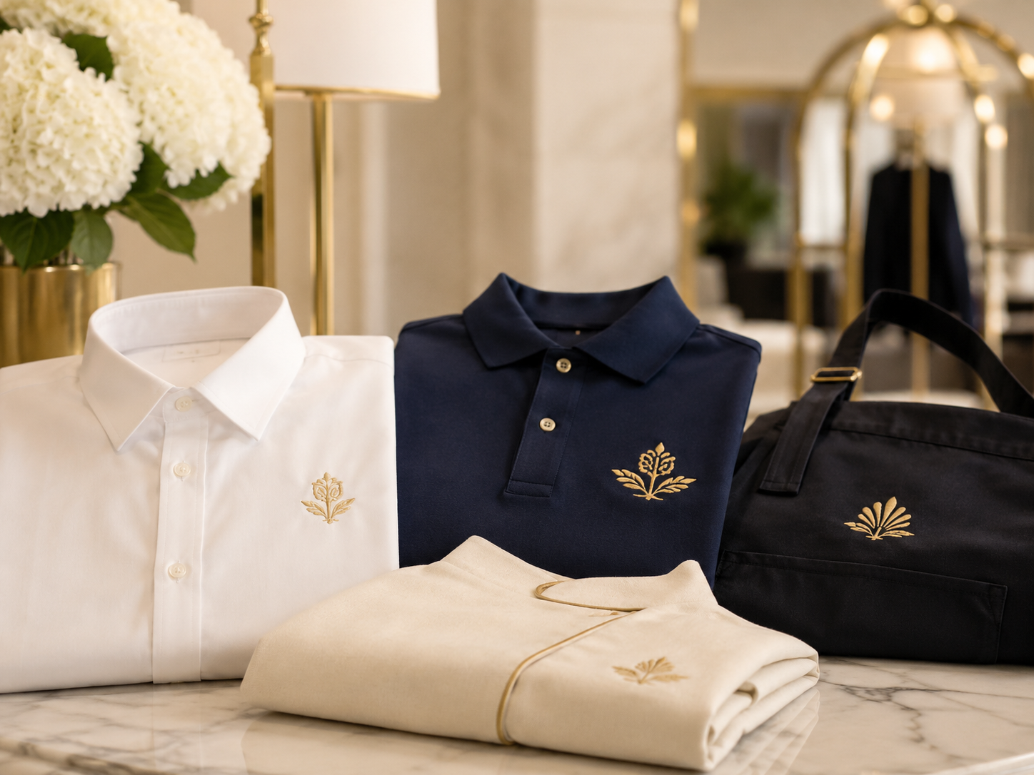 Front desk, staff and guest apparel embroidery references