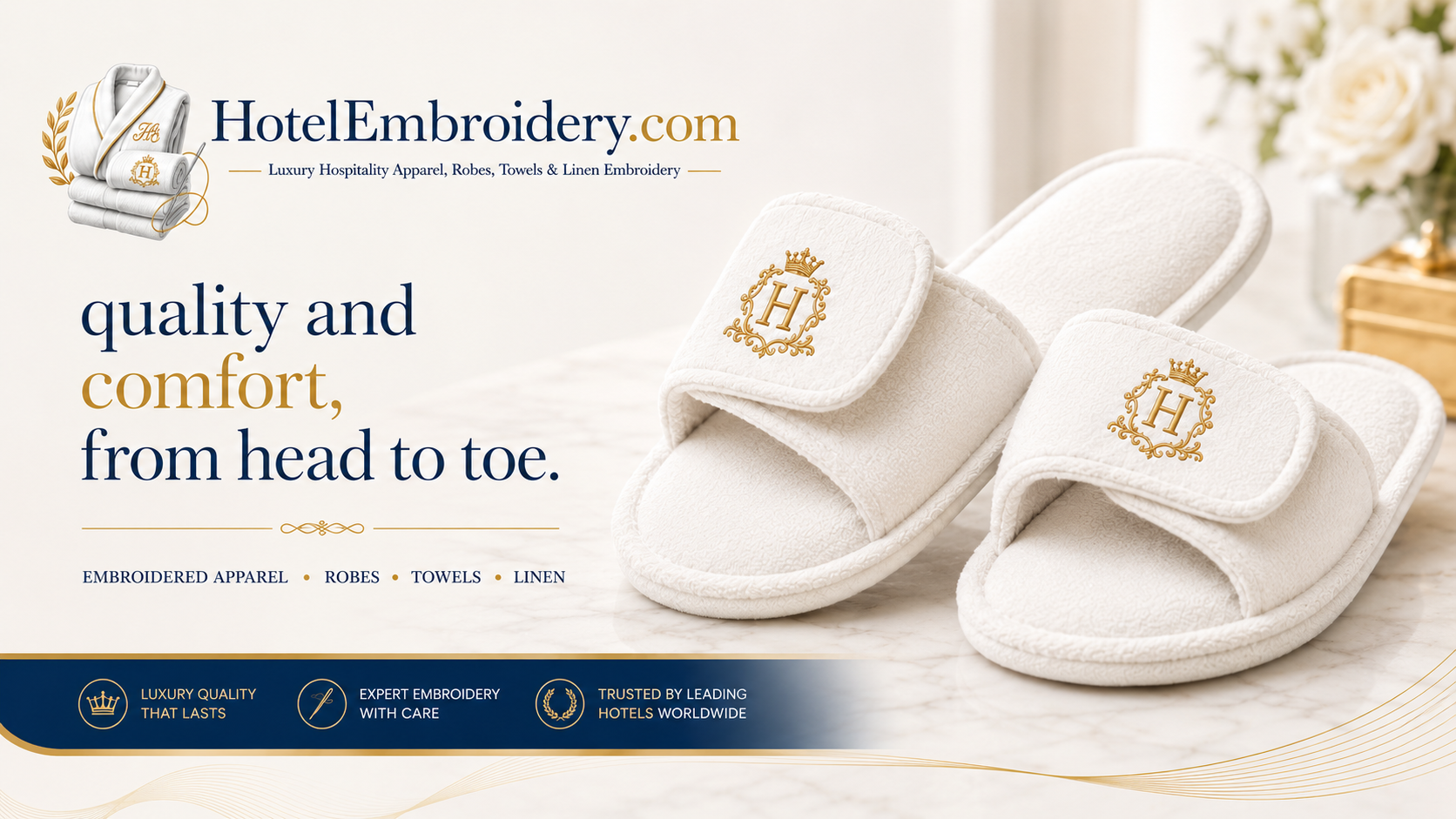 Quality and comfort from head to toe embroidered hospitality slippers