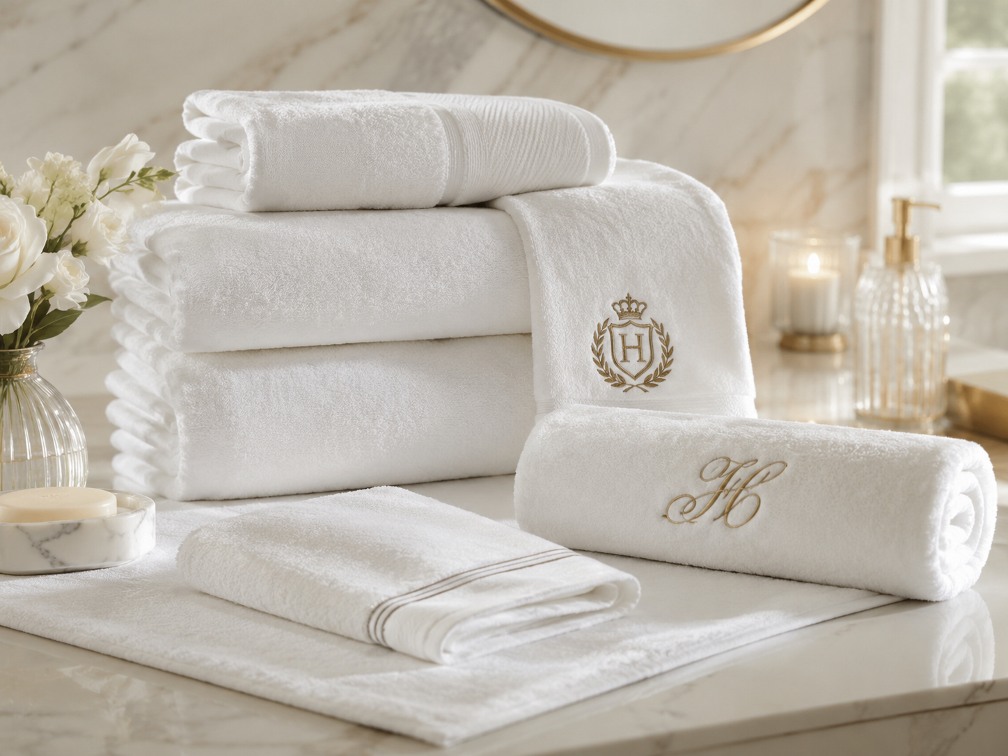 Bath, hand and spa towel embroidery references